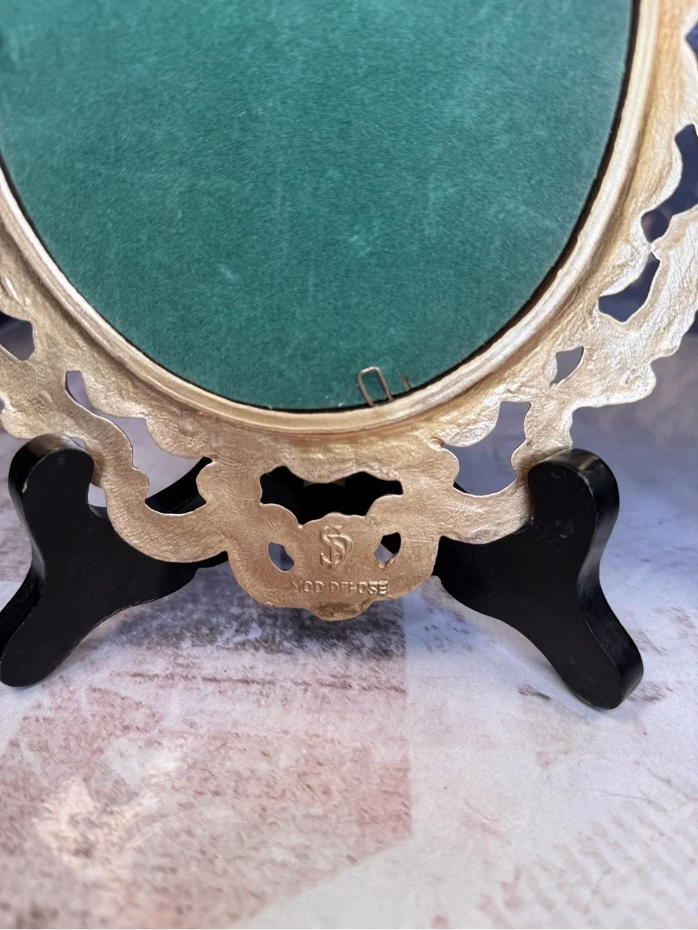 Vintage Pinky & Blue Boy Convex Print Pair Ornate Gold Tone Resin Frames
